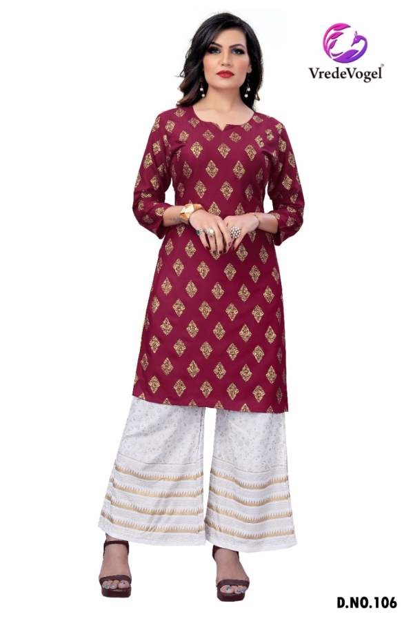 Vv Rimi Ethnic Wear Rayon Gold Print Kurti With Bottom Collection